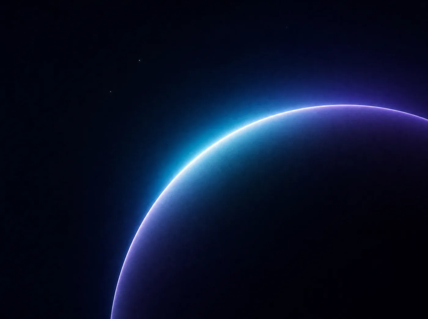 Bord d'une sphère sombre éclairée par une fine ligne de lumière cyan